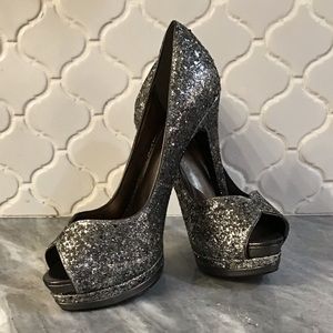 Pelle Moda Silver Glitter Heels